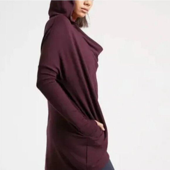 Athleta Purana Wrap Oversize Sweatshirt Yoga Studio Top Burgundy Size XXS - Picture 2 of 10